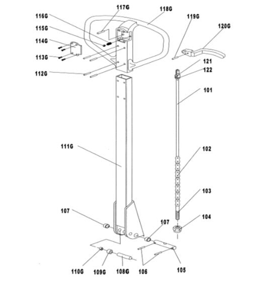 手動液壓搬運車手柄零部件示意圖 手動液壓搬運車手柄零部件示意圖